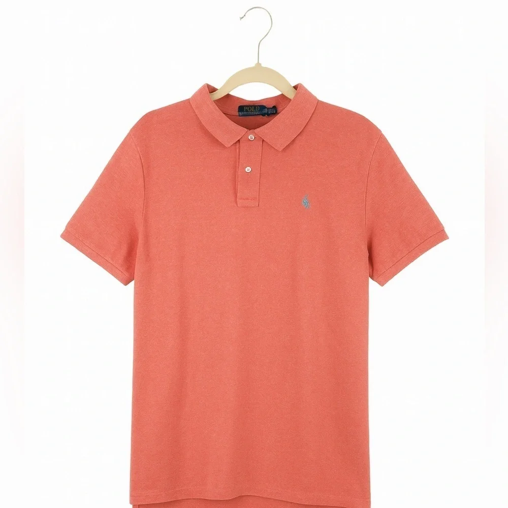 Polo by Ralph Lauren Men's Iconic Coral Polo Shirt W Light Blue Logo Size XL
